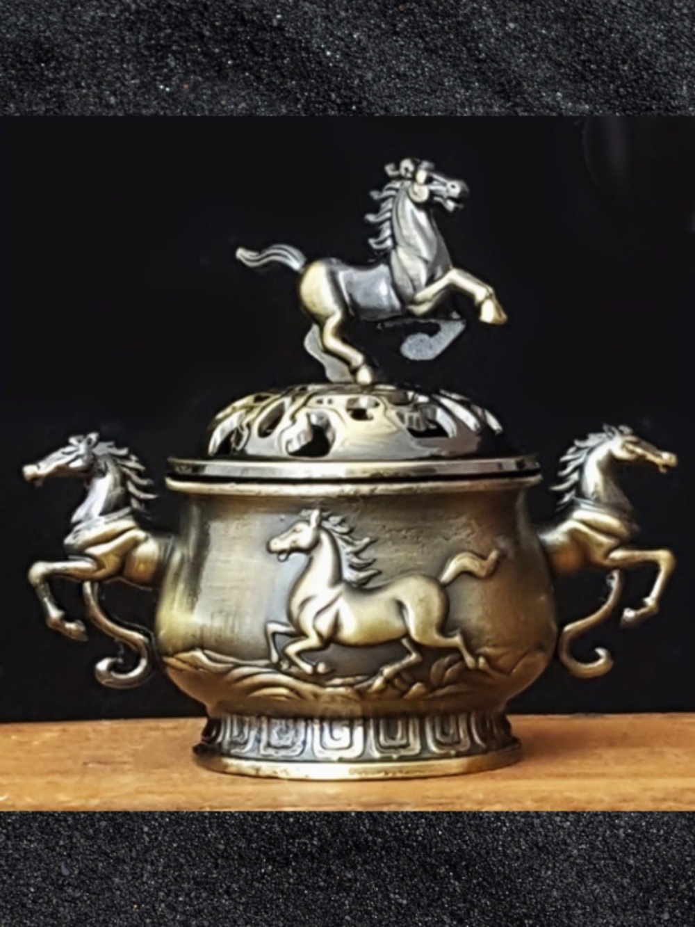 2 Piece Alloy Incense Holder - Brass Horse  - Exquisite  Details - New With Tags